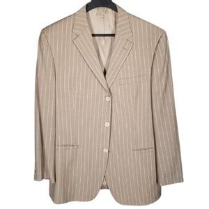 Versace Classic Mens Beige Striped Wool Sport Coat Size 44R Three Button Blazer